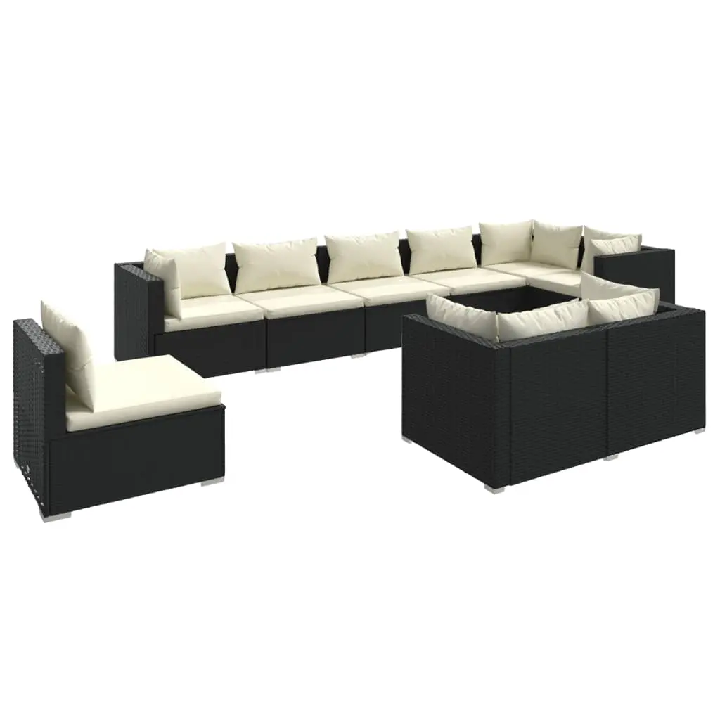 9 Piece Garden Lounge Set with Cushions Poly Rattan Black 3102623 - Furniture