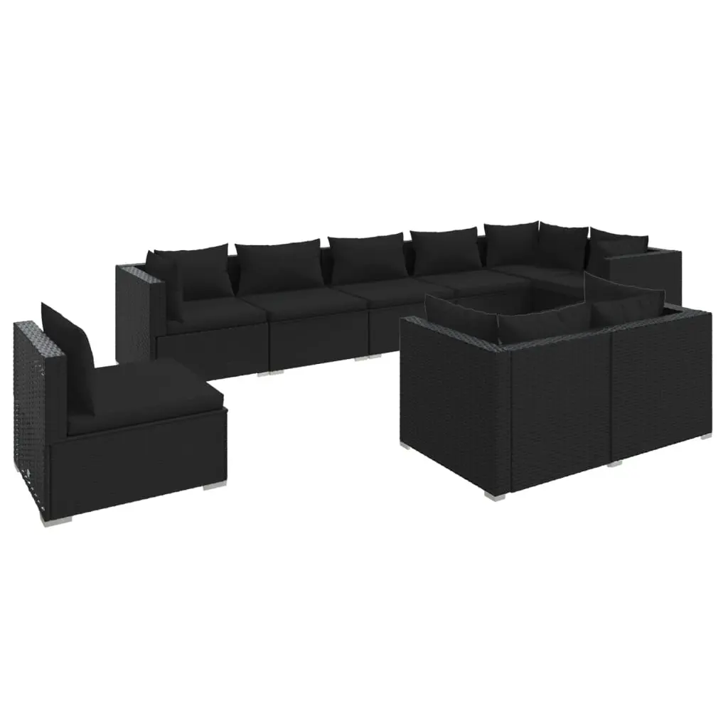 9 Piece Garden Lounge Set with Cushions Poly Rattan Black 3102624 - Furniture