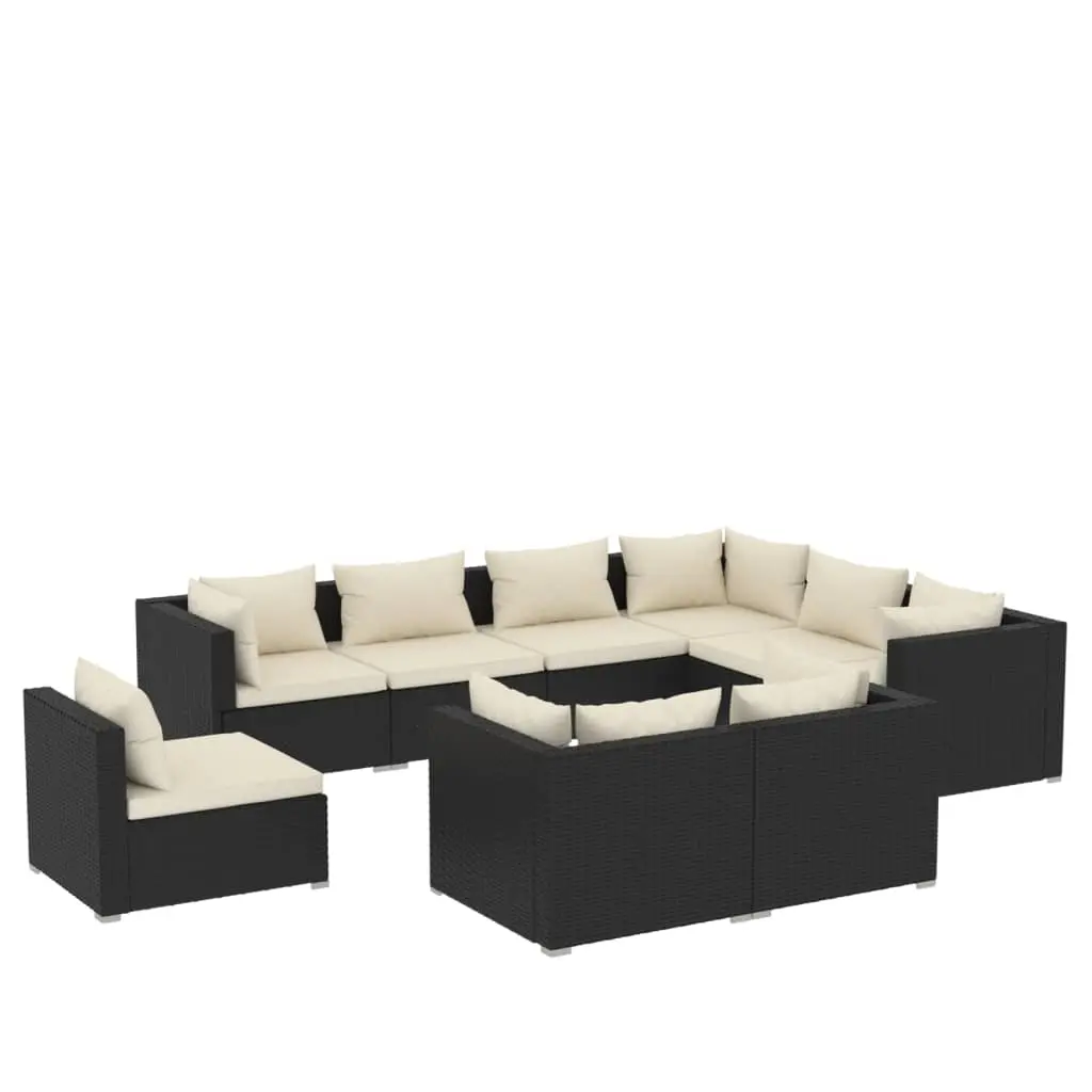 9 Piece Garden Lounge Set with Cushions Poly Rattan Black 3102639 - Furniture