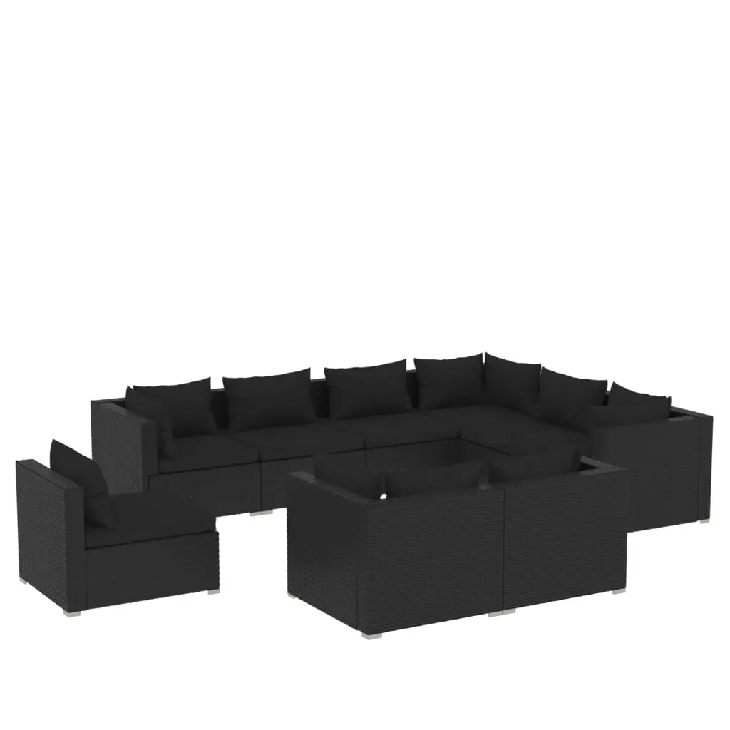 9 Piece Garden Lounge Set with Cushions Poly Rattan Black 3102640 - Furniture
