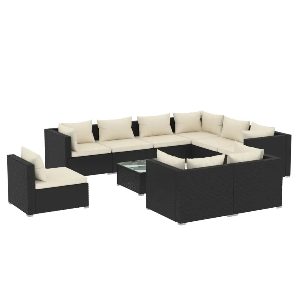 10 Piece Garden Lounge Set with Cushions Poly Rattan Black 3102647 - Furniture
