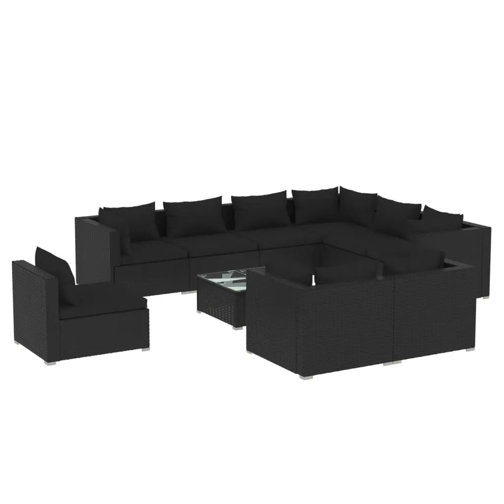 10 Piece Garden Lounge Set with Cushions Poly Rattan Black 3102648 - Furniture