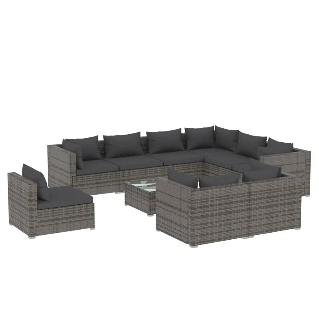 10 Piece Garden Lounge Set with Cushions Poly Rattan Grey 3102653 - Furniture