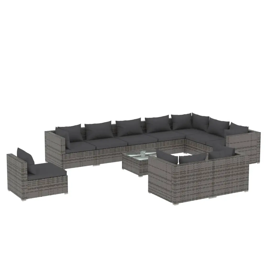 11 Piece Garden Lounge Set with Cushions Poly Rattan Grey 3102669 - Furniture