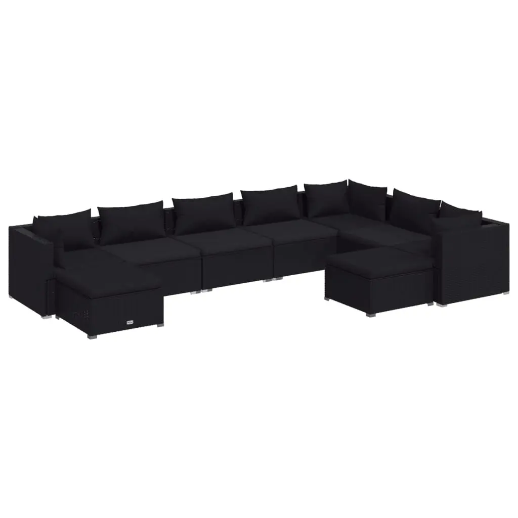 9 Piece Garden Lounge Set with Cushions Poly Rattan Black 3102672 - Furniture