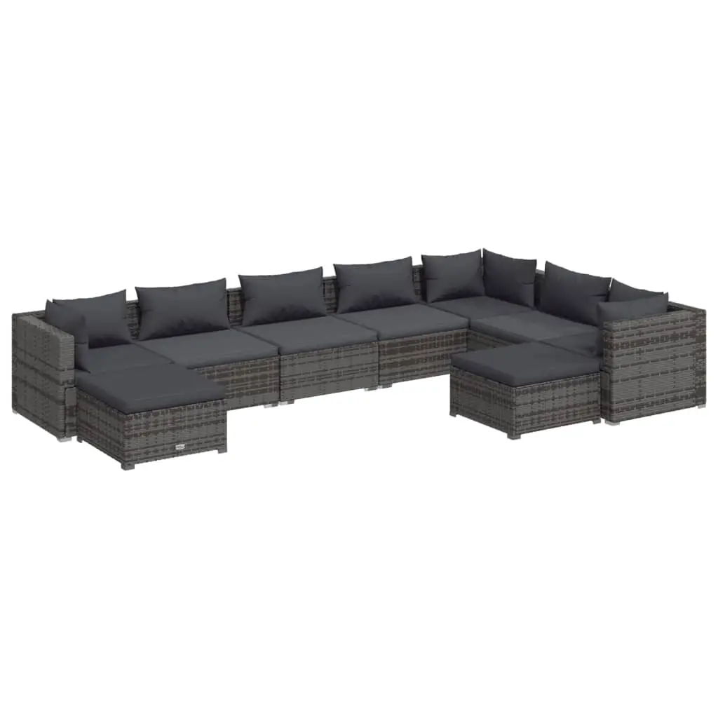 9 Piece Garden Lounge Set with Cushions Poly Rattan Grey 3102677 - Furniture