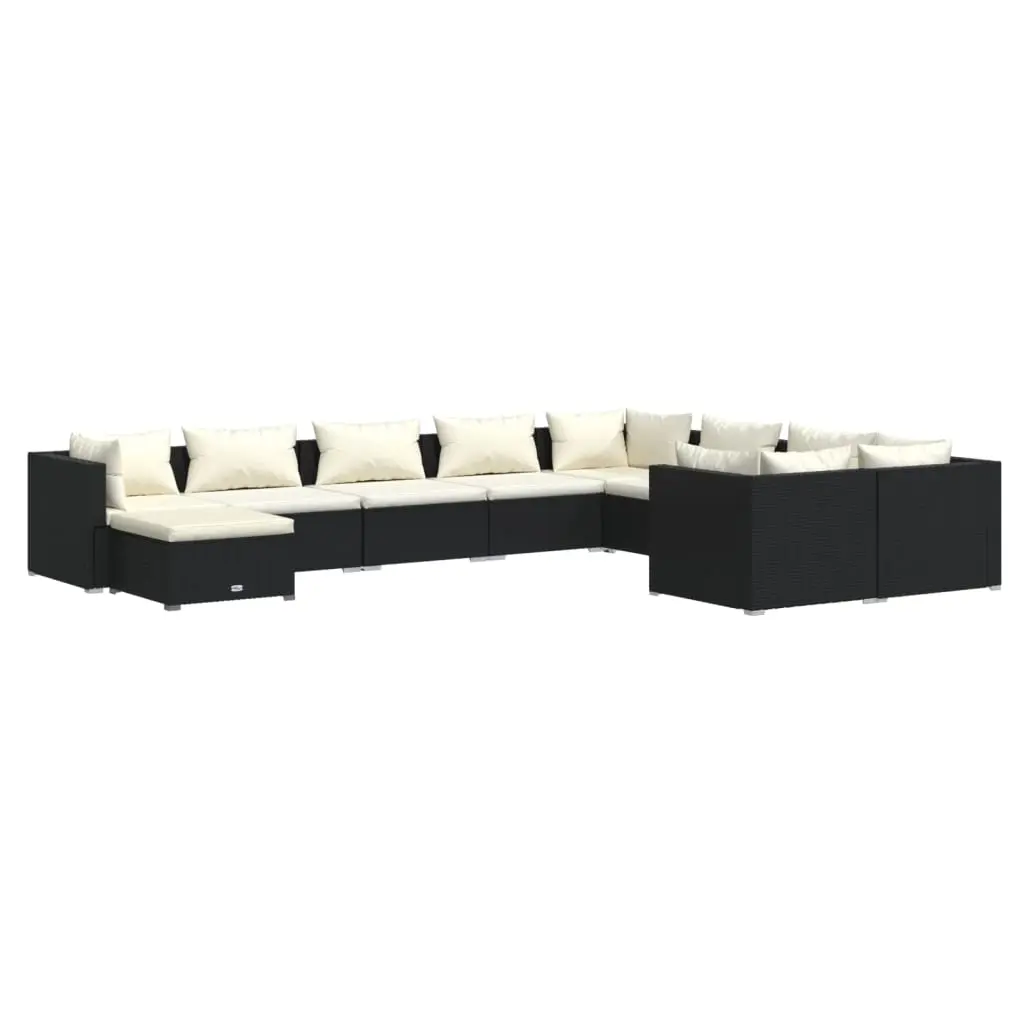 10 Piece Garden Lounge Set with Cushions Poly Rattan Black 3102679 - Furniture