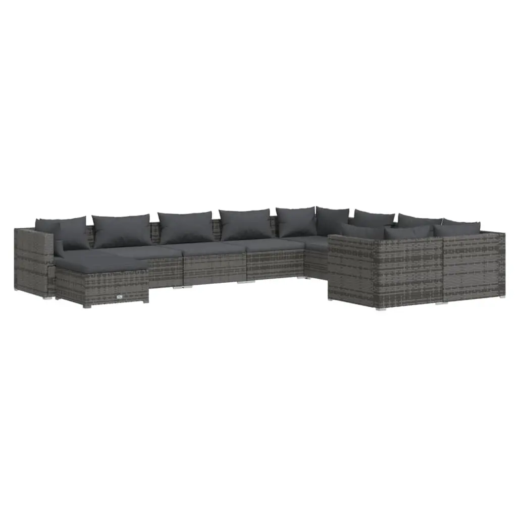 10 Piece Garden Lounge Set with Cushions Poly Rattan Grey 3102685 - Furniture