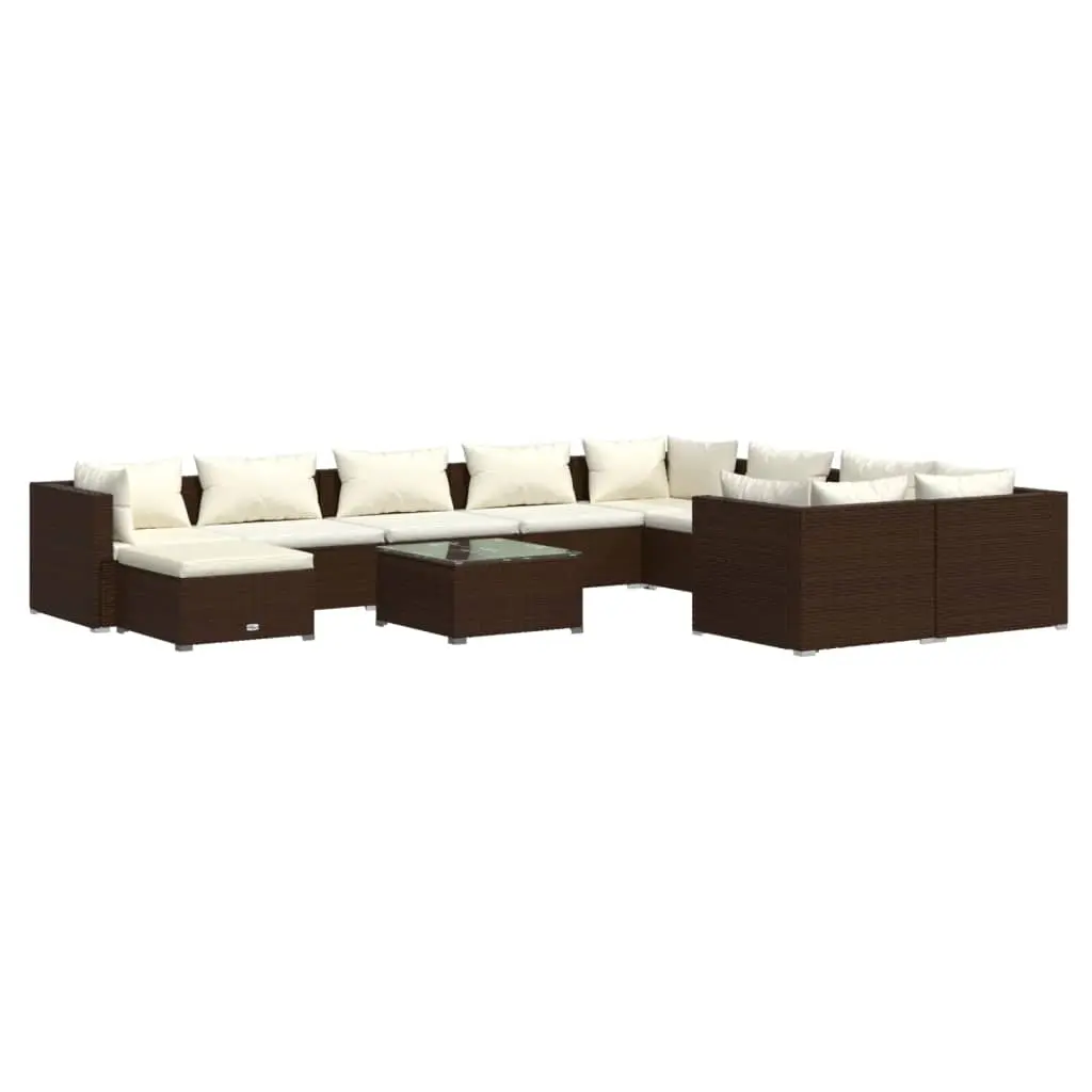 11 Piece Garden Lounge Set with Cushions Poly Rattan Brown 3102690 - Furniture