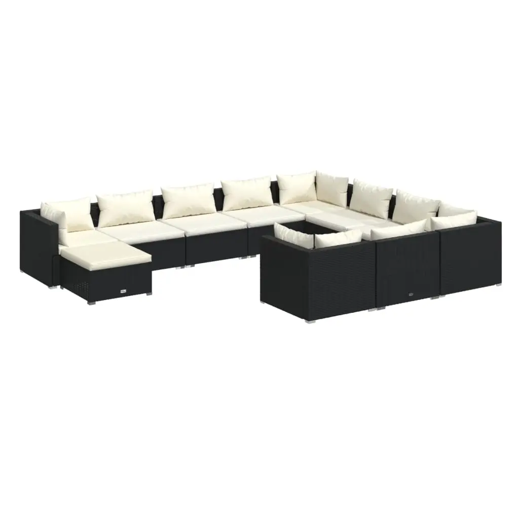 11 Piece Garden Lounge Set with Cushions Poly Rattan Black 3102695 - Furniture