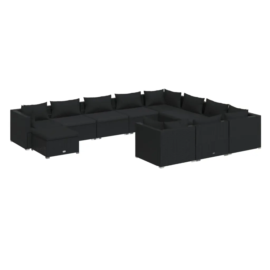 11 Piece Garden Lounge Set with Cushions Poly Rattan Black 3102696 - Furniture