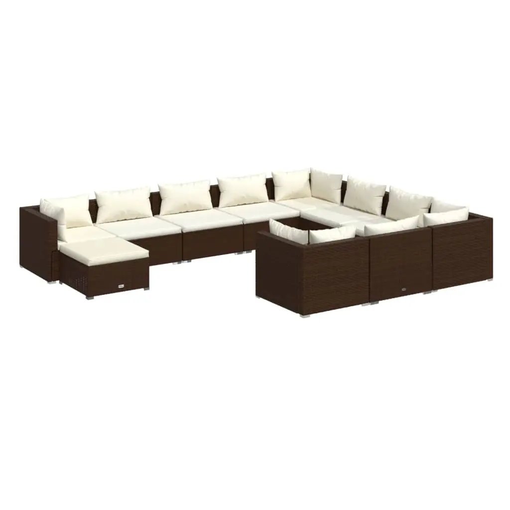 11 Piece Garden Lounge Set with Cushions Poly Rattan Brown 3102698 - Furniture