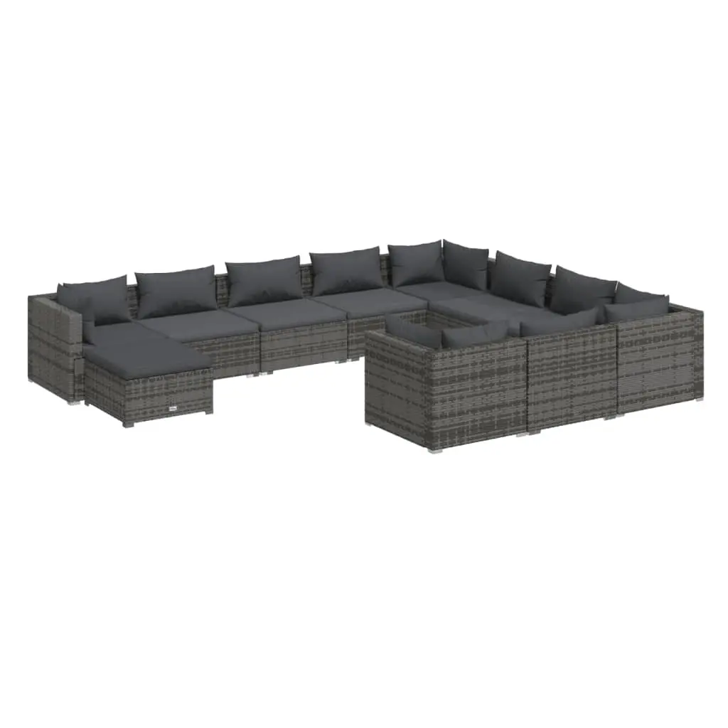 11 Piece Garden Lounge Set with Cushions Poly Rattan Grey 3102701 - Furniture