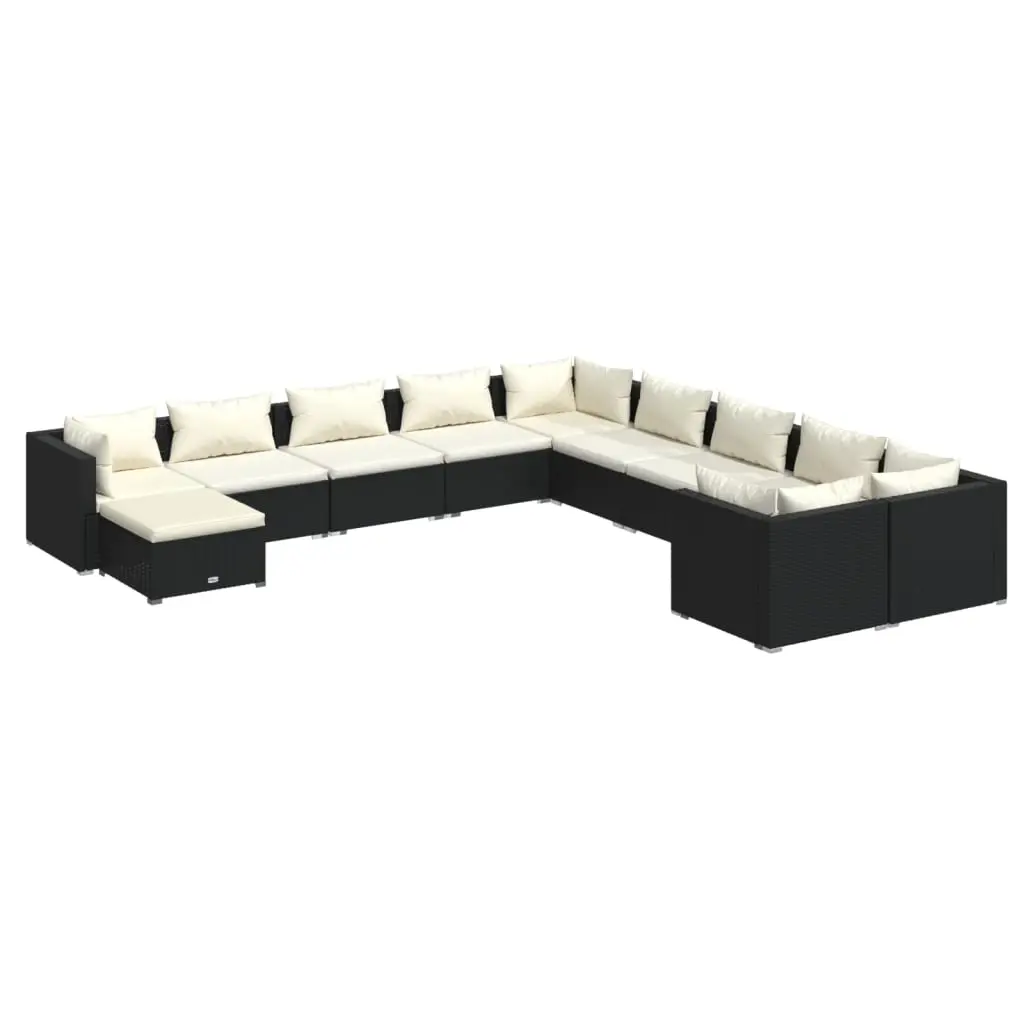 11 Piece Garden Lounge Set with Cushions Poly Rattan Black 3102703 - Furniture