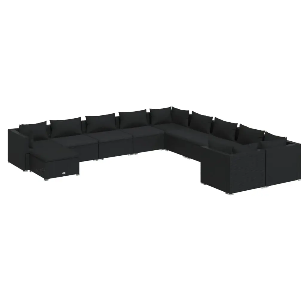 11 Piece Garden Lounge Set with Cushions Poly Rattan Black 3102704 - Furniture