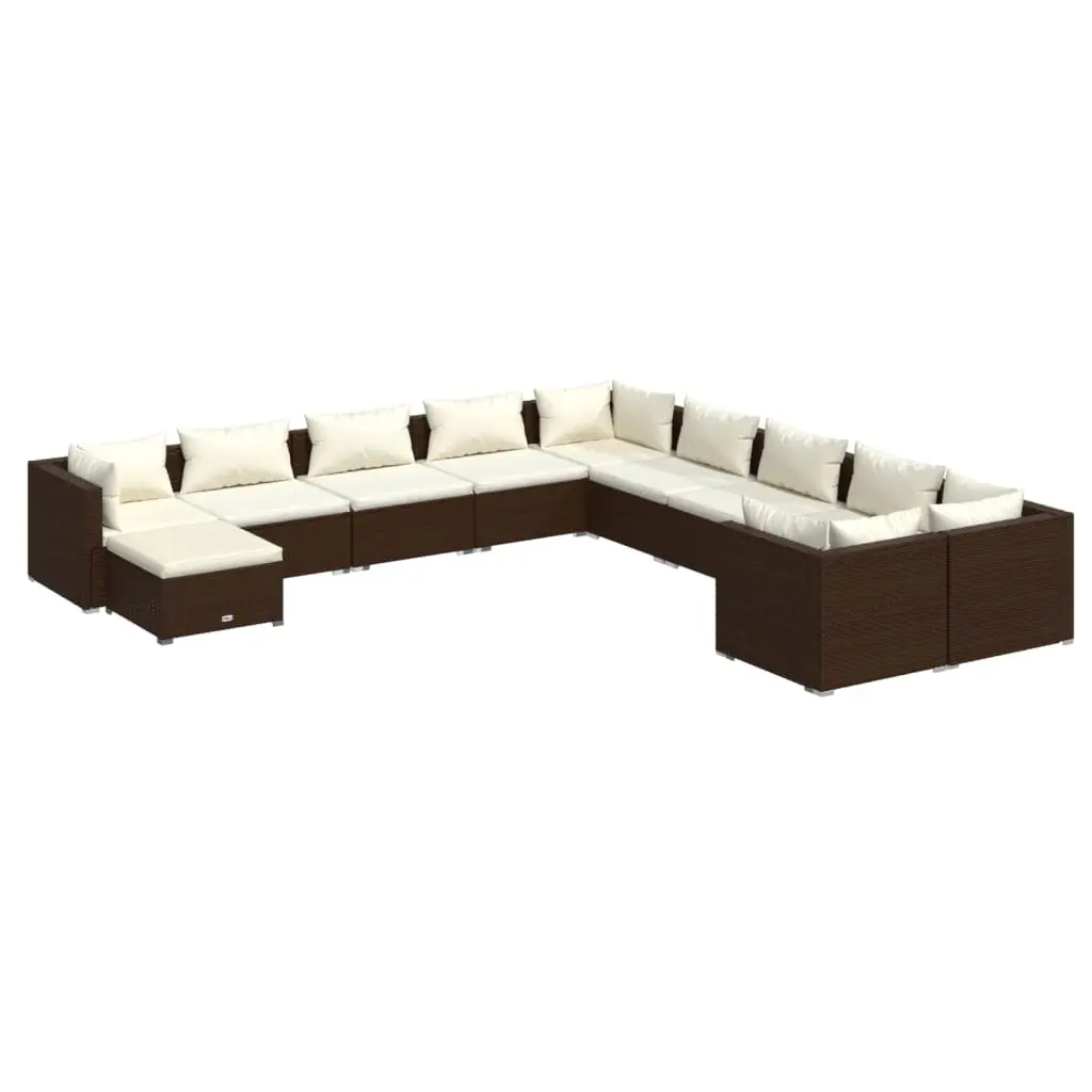 11 Piece Garden Lounge Set with Cushions Poly Rattan Brown 3102706 - Furniture