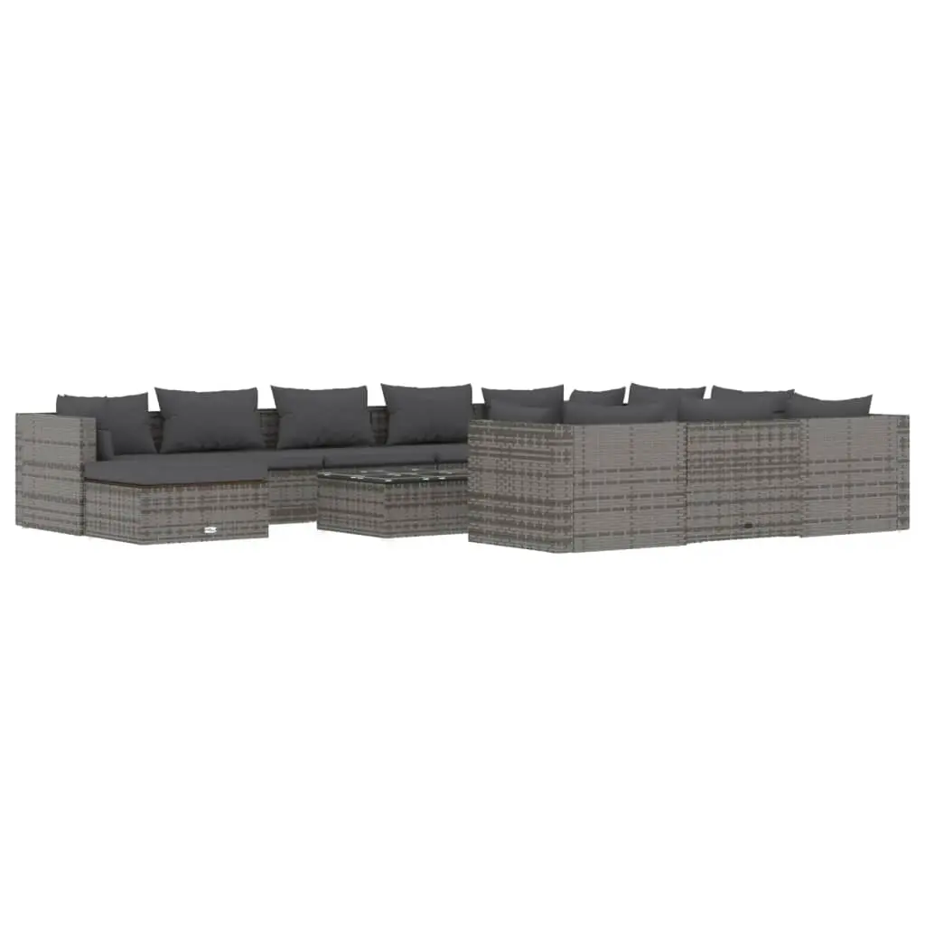 12 Piece Garden Lounge Set with Cushions Poly Rattan Grey 3102717 - Furniture