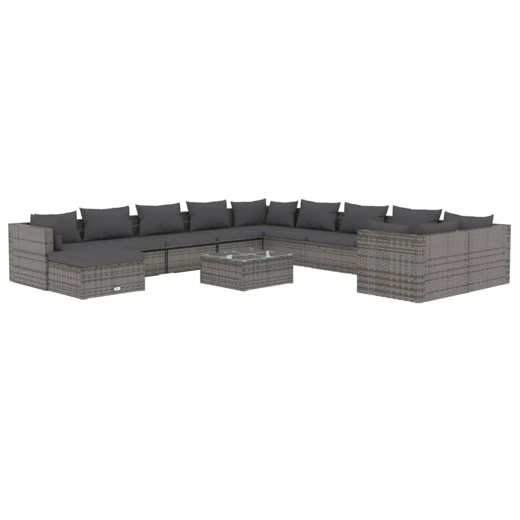 12 Piece Garden Lounge Set with Cushions Poly Rattan Grey 3102725 - Furniture