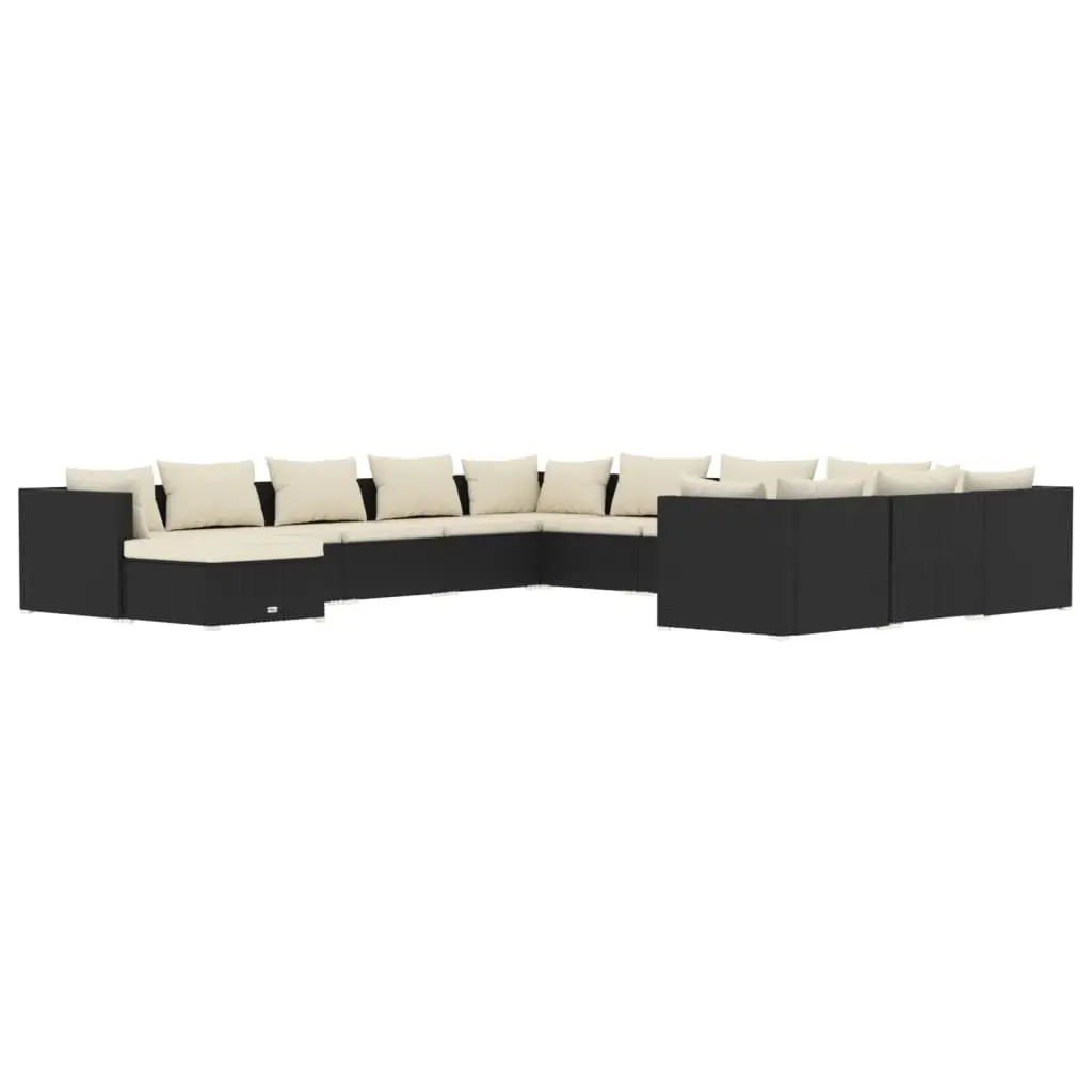 12 Piece Garden Lounge Set with Cushions Poly Rattan Black 3102727 - Furniture