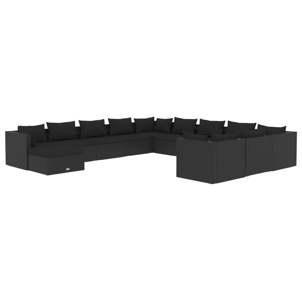 12 Piece Garden Lounge Set with Cushions Poly Rattan Black 3102728 - Furniture