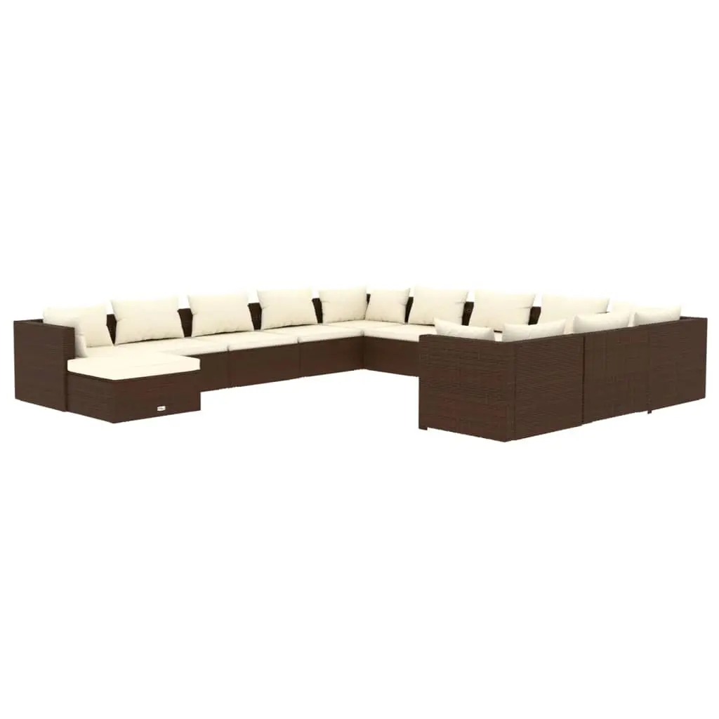 12 Piece Garden Lounge Set with Cushions Poly Rattan Brown 3102730 - Furniture