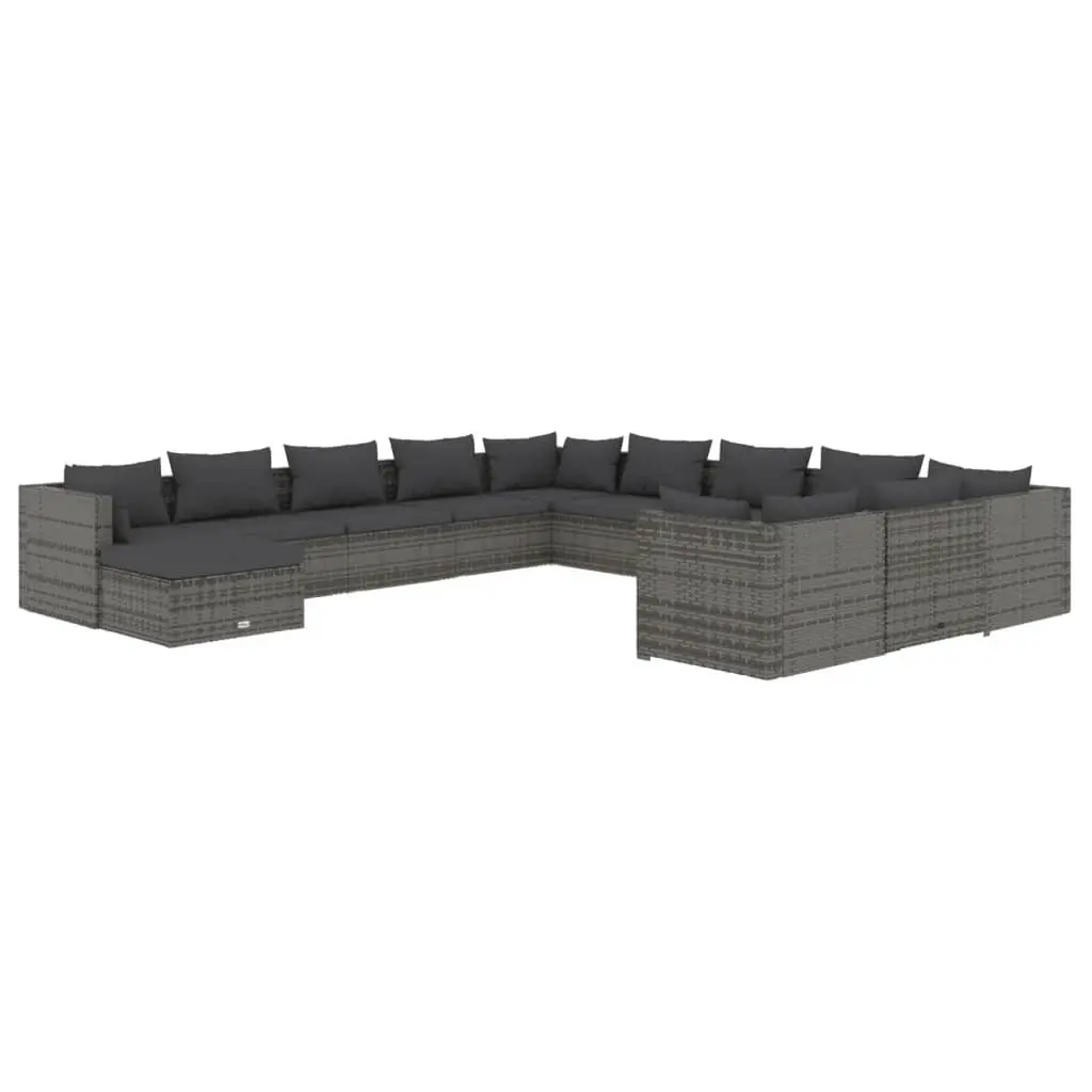 12 Piece Garden Lounge Set with Cushions Poly Rattan Grey 3102733 - Furniture