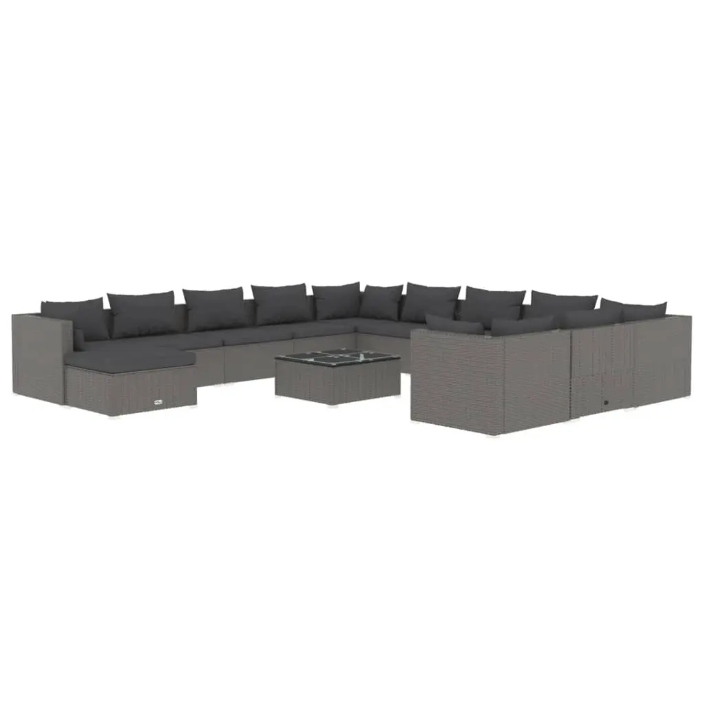 13 Piece Garden Lounge Set with Cushions Poly Rattan Grey 3102741 - Furniture
