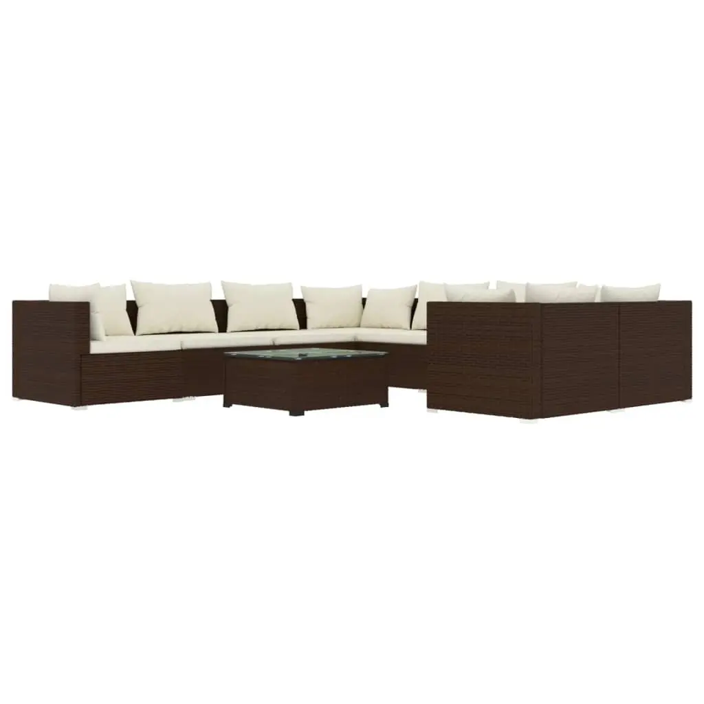 9 Piece Garden Lounge Set with Cushions Poly Rattan Brown 3102746 - Furniture
