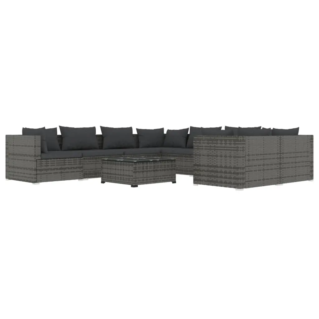 9 Piece Garden Lounge Set with Cushions Poly Rattan Grey 3102749 - Furniture