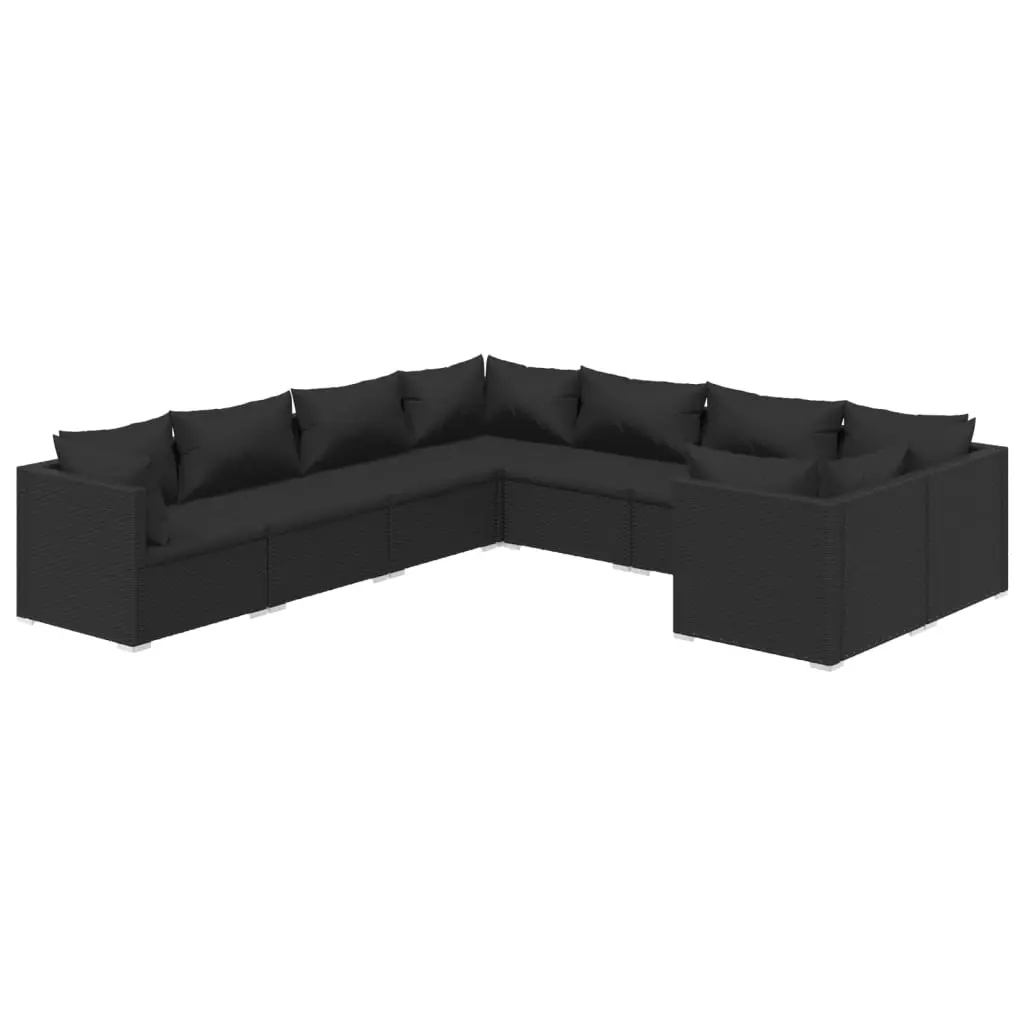 8 Piece Garden Lounge Set with Cushions Poly Rattan Black 3102752 - Furniture