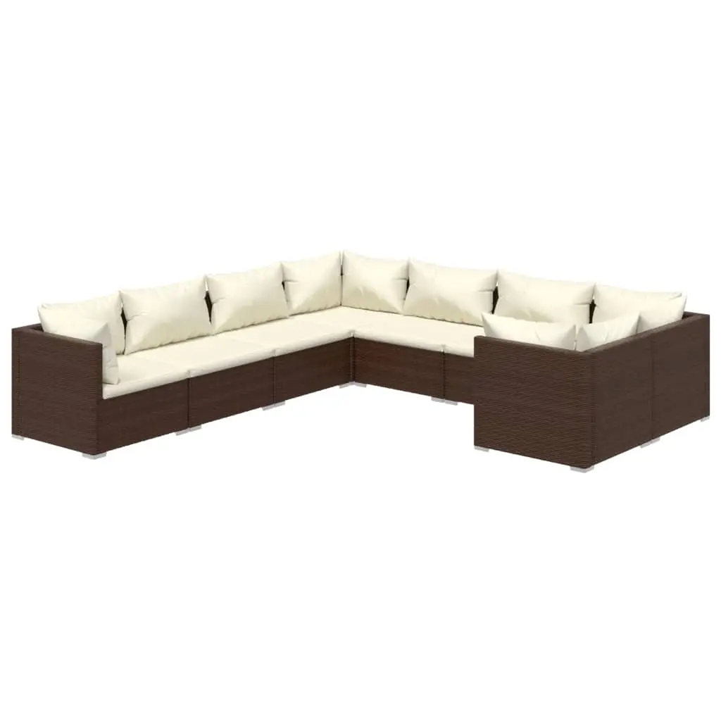 8 Piece Garden Lounge Set with Cushions Poly Rattan Brown 3102754 - Furniture