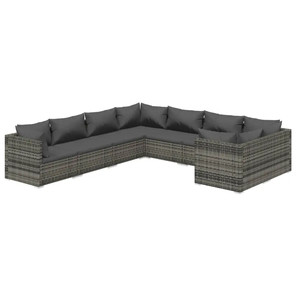 8 Piece Garden Lounge Set with Cushions Poly Rattan Grey 3102757 - Furniture