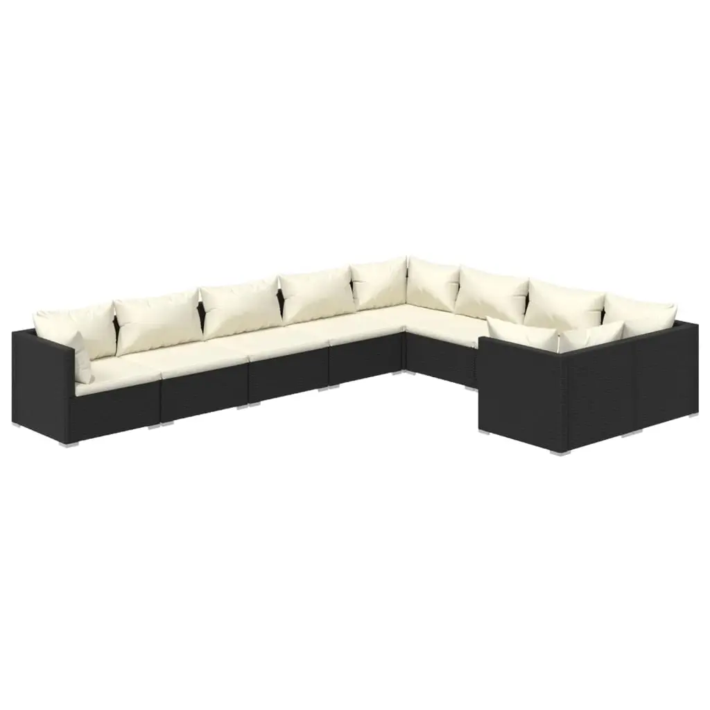 9 Piece Garden Lounge Set with Cushions Poly Rattan Black 3102759 - Furniture