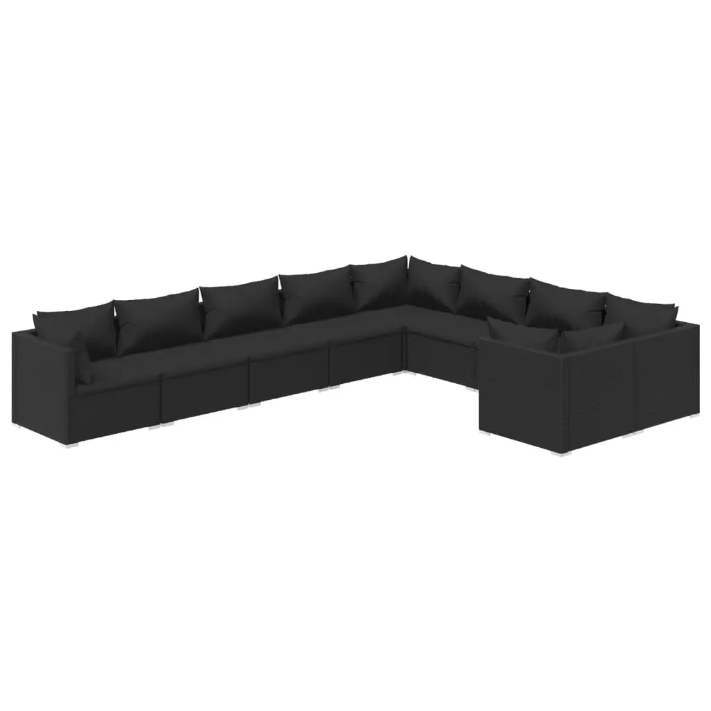 9 Piece Garden Lounge Set with Cushions Poly Rattan Black 3102760 - Furniture