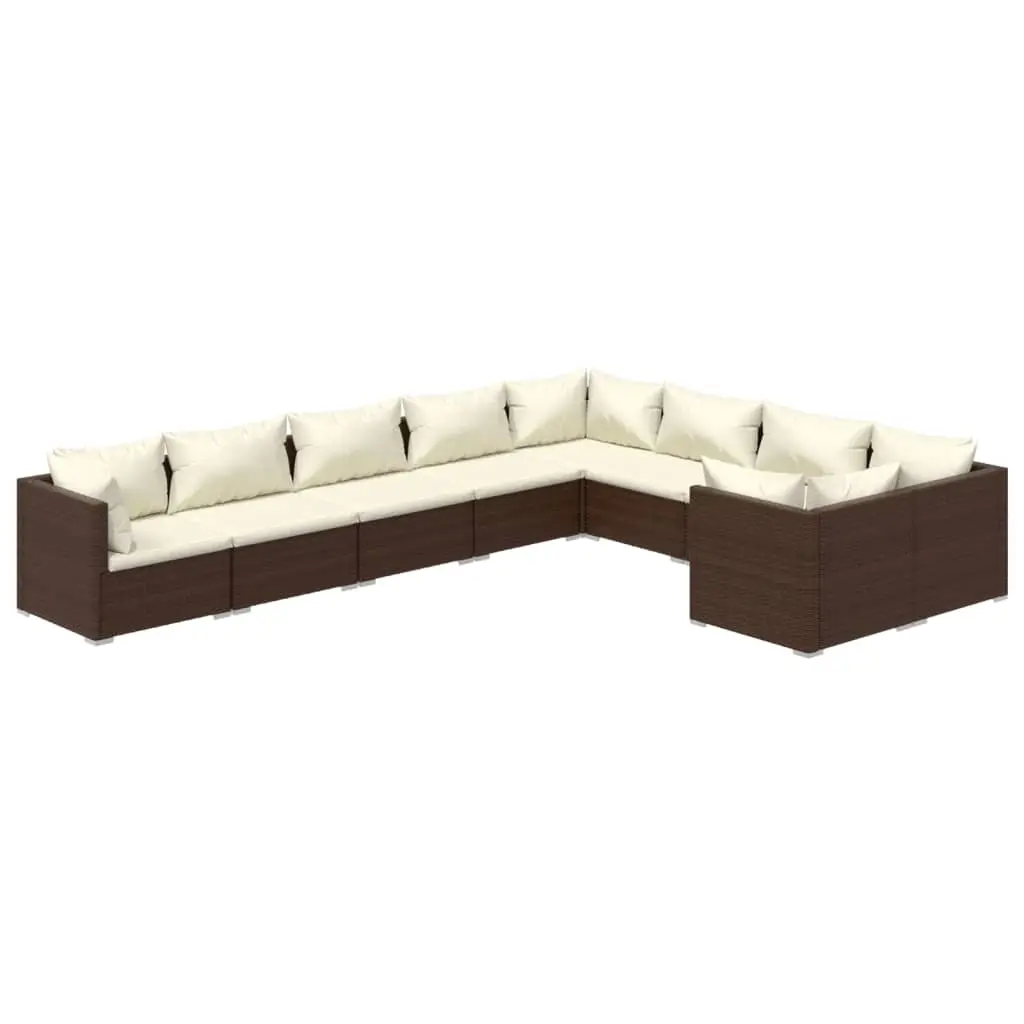 9 Piece Garden Lounge Set with Cushions Poly Rattan Brown 3102762 - Furniture