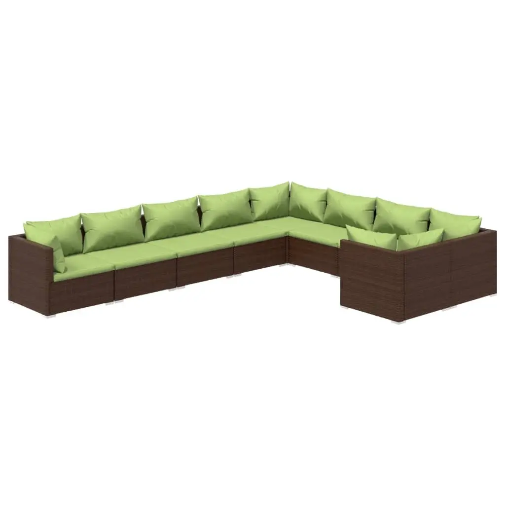 9 Piece Garden Lounge Set with Cushions Poly Rattan Brown 3102764 - Furniture