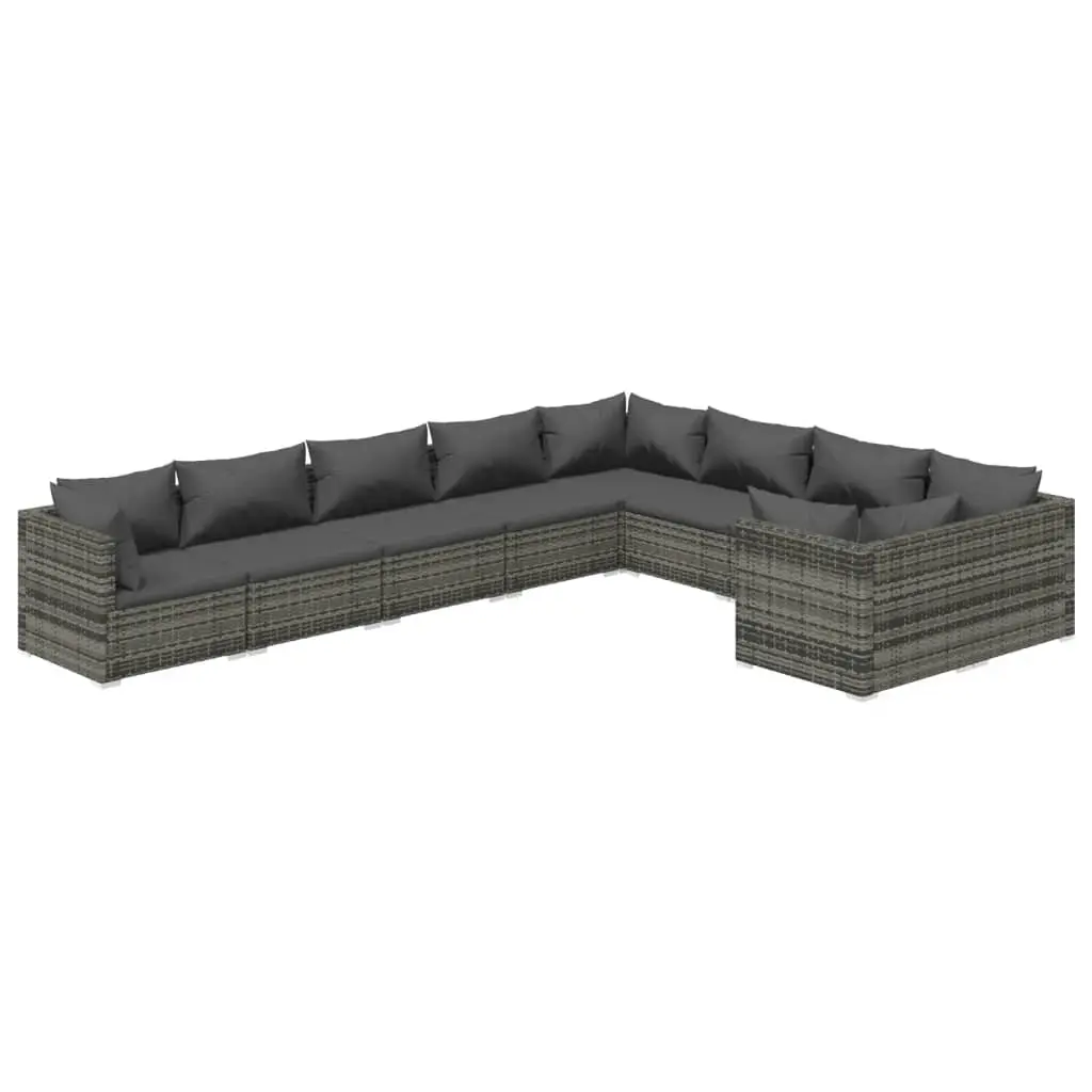 9 Piece Garden Lounge Set with Cushions Poly Rattan Grey 3102765 - Furniture
