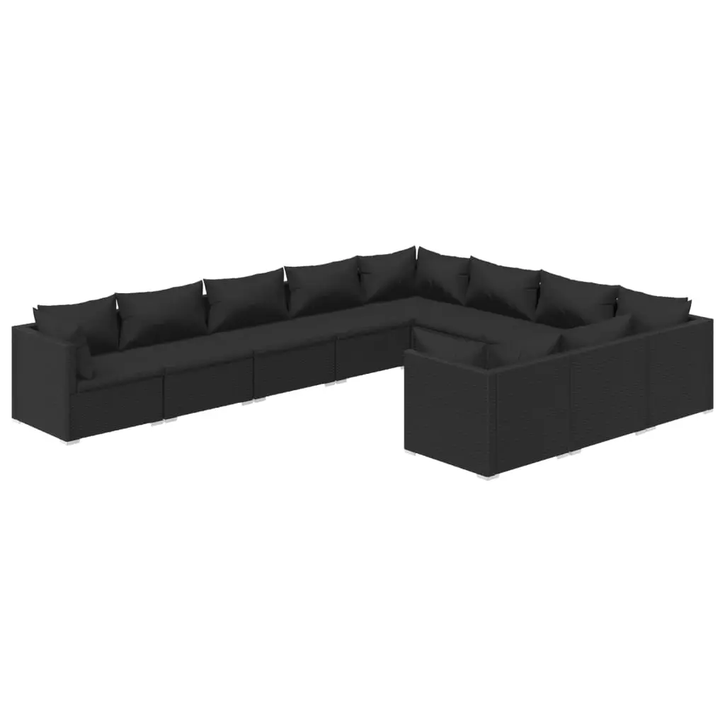 10 Piece Garden Lounge Set with Cushions Poly Rattan Black 3102776 - Furniture