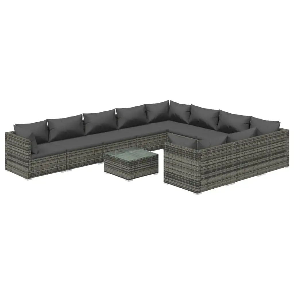 11 Piece Garden Lounge Set with Cushions Poly Rattan Grey 3102789 - Furniture