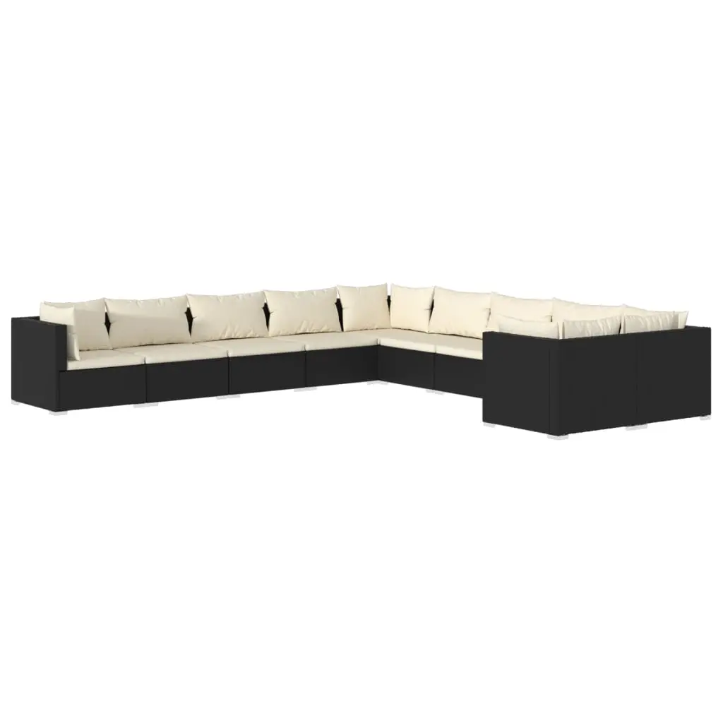 10 Piece Garden Lounge Set with Cushions Poly Rattan Black 3102791 - Furniture