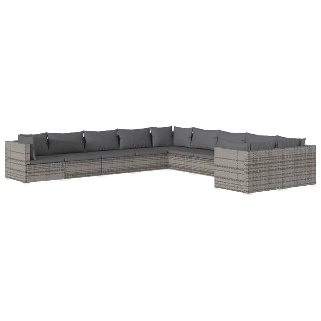10 Piece Garden Lounge Set with Cushions Poly Rattan Grey 3102797 - Furniture