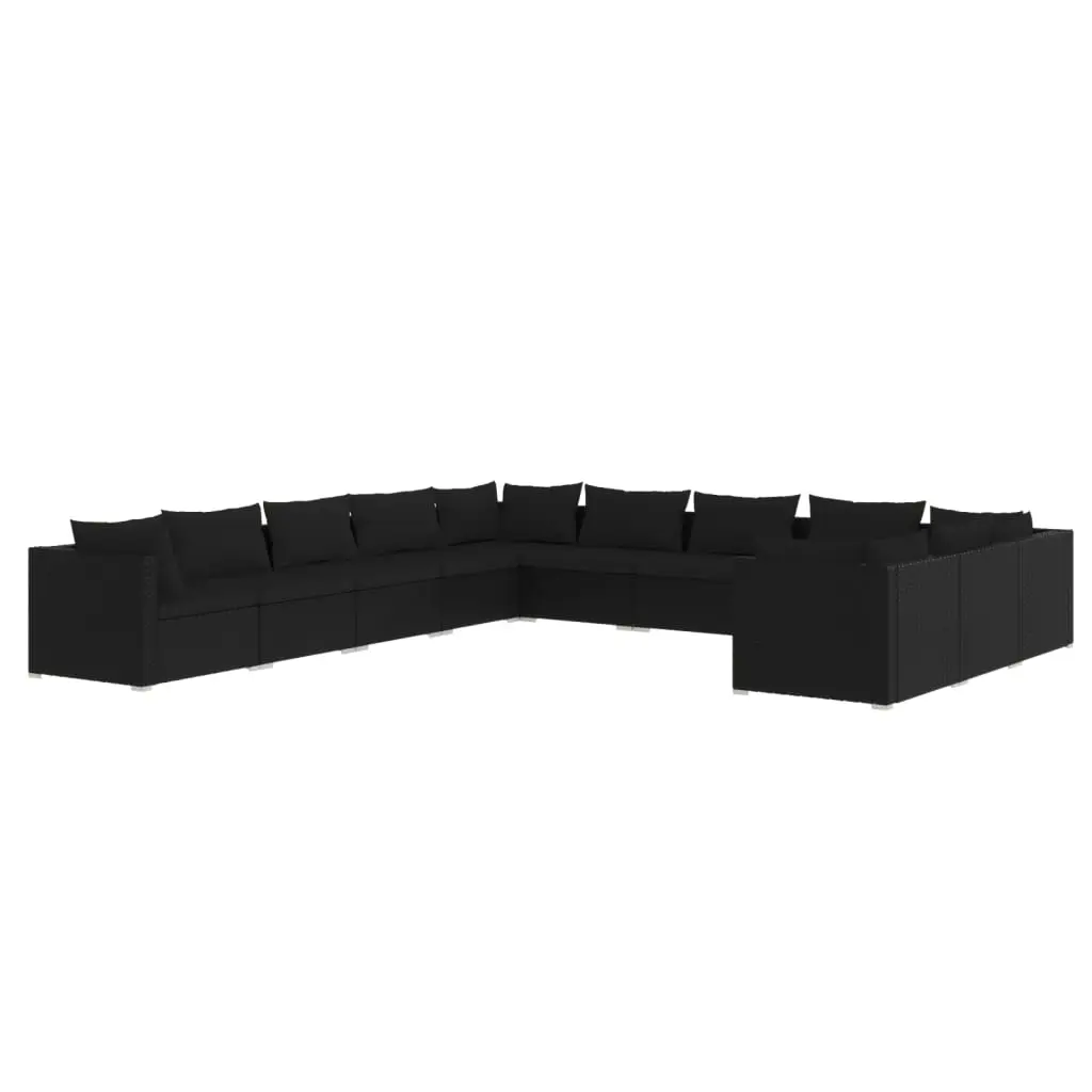 11 Piece Garden Lounge Set with Cushions Poly Rattan Black 3102808 - Furniture