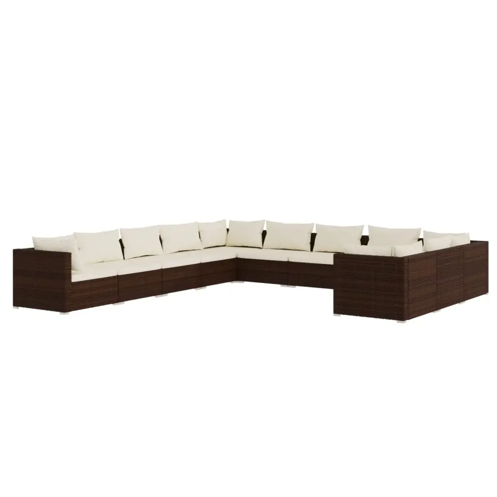 11 Piece Garden Lounge Set with Cushions Poly Rattan Brown 3102810 - Furniture