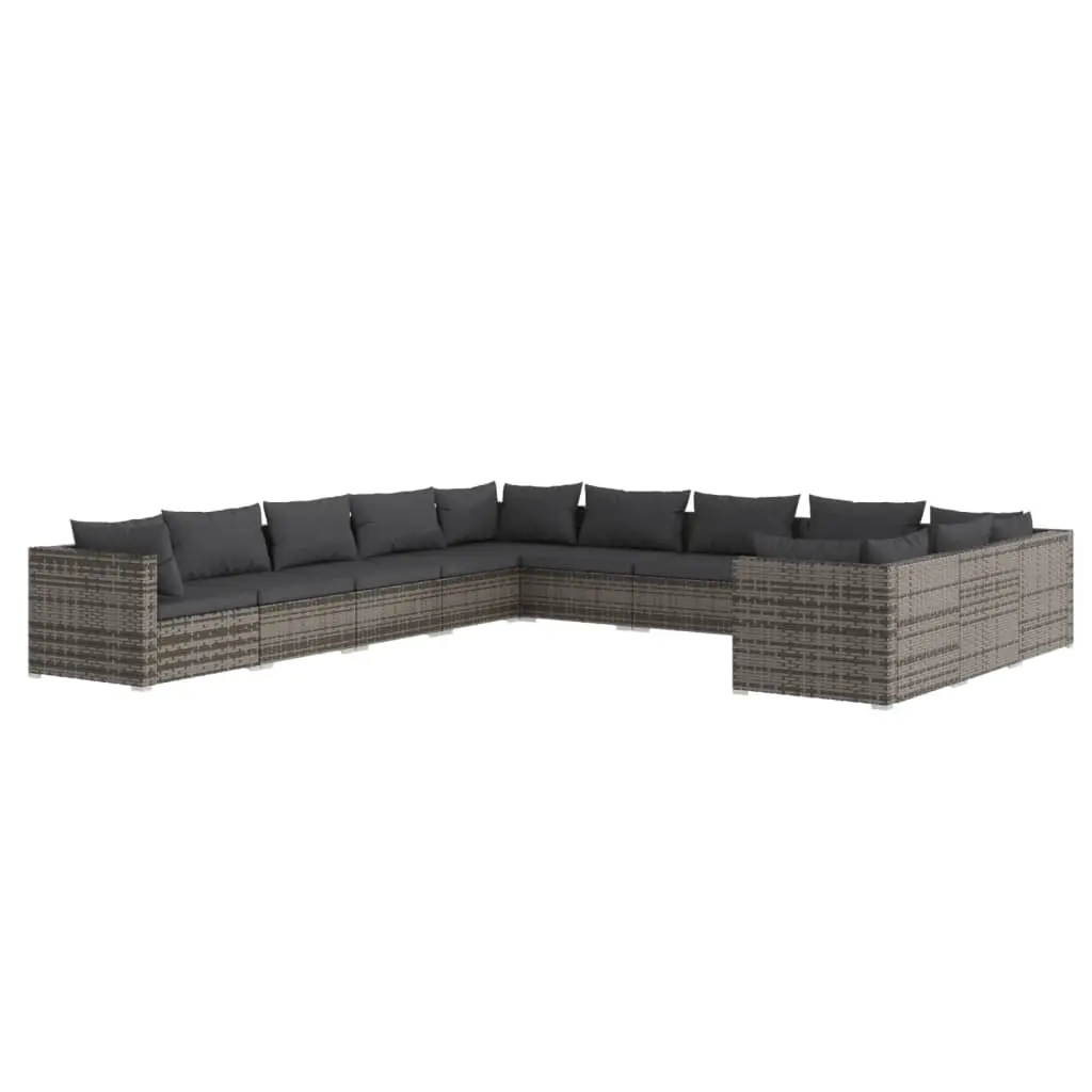 11 Piece Garden Lounge Set with Cushions Poly Rattan Grey 3102813 - Furniture