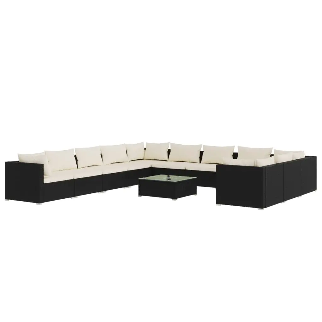 12 Piece Garden Lounge Set with Cushions Poly Rattan Black 3102815 - Furniture