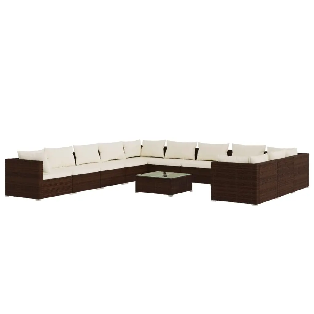 12 Piece Garden Lounge Set with Cushions Poly Rattan Brown 3102818 - Furniture