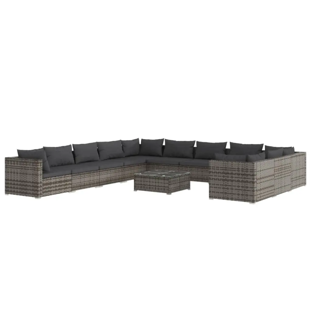 12 Piece Garden Lounge Set with Cushions Poly Rattan Grey 3102821 - Furniture