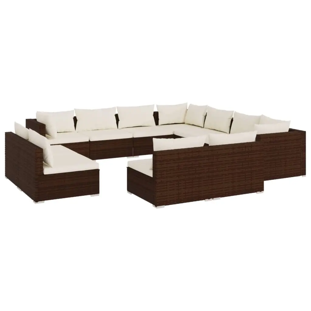 11 Piece Garden Lounge Set with Cushions Brown Poly Rattan 3102826 - Furniture