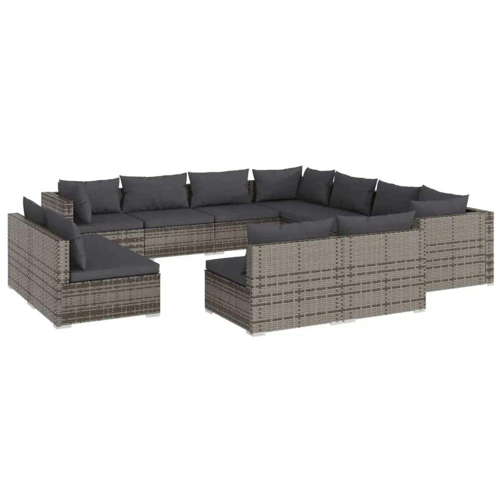 11 Piece Garden Lounge Set with Cushions Grey Poly Rattan 3102829 - Furniture
