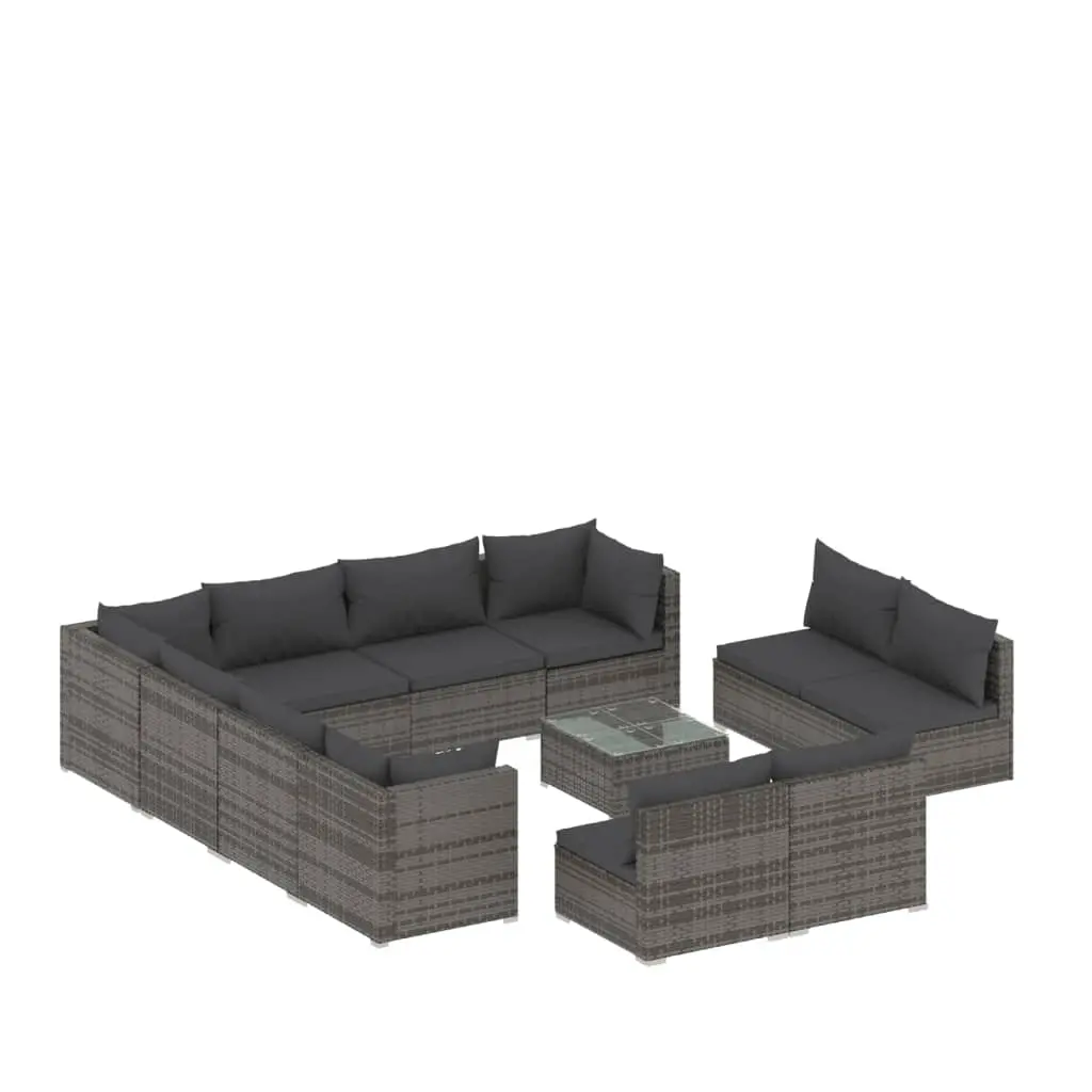 12 Piece Garden Lounge Set with Cushions Grey Poly Rattan 3102837 - Furniture